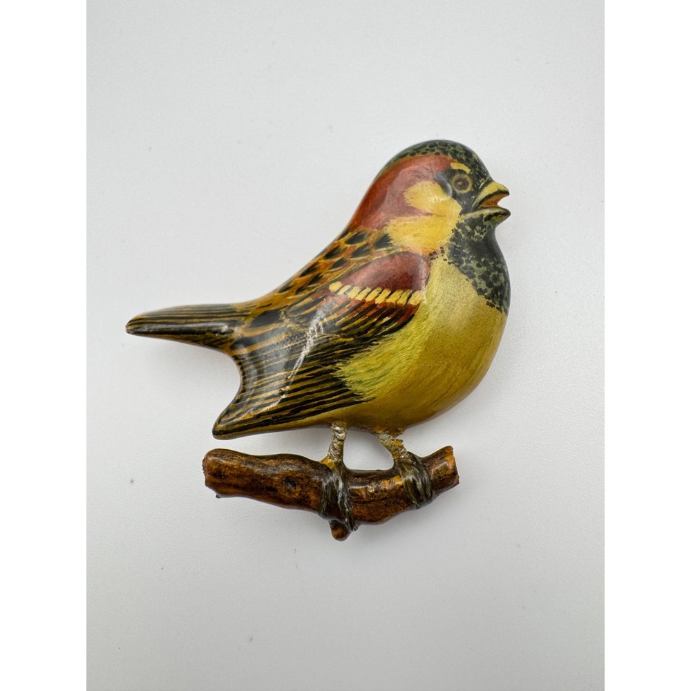 Vintage Bird Pin Carved Wood